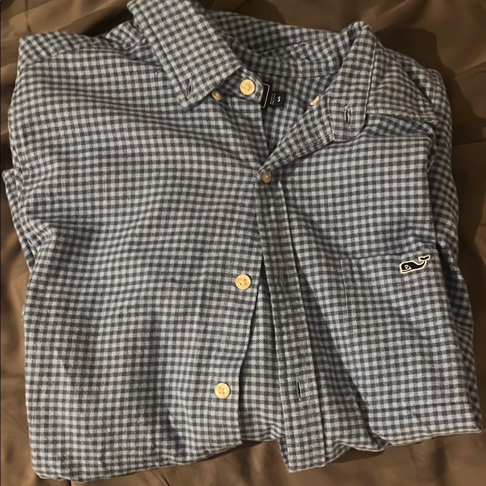 Vineyard Vines Men's Blue Checkered Long Sleeve Button Down Shirt